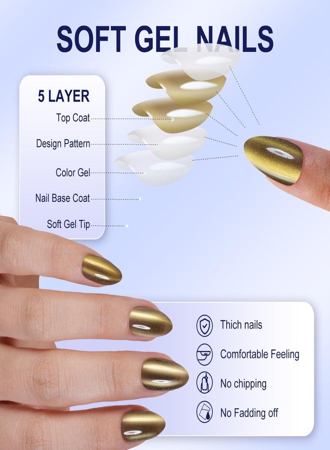 Misssix Cat Eye Press On Nails, 150Pcs Almond Cat Eye Nail Tips, Glossy Glitter Soft Gel Stick On Nails, Reusable Fake Nails for Nail Art DIY 15 Sizes - Image 3